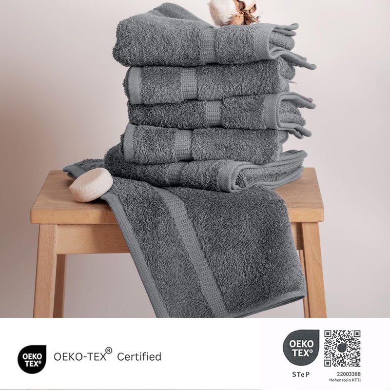 SALBAKOS 100% Turkish Cotton Hand Towel Set of 6 16x30 inch | Heirloom Quality | Hotel & Spa Collection | Ultra Soft, Super Absorbent, Long Lasting Hand Towels | Made in Turkey (Gray, 6 Hand Towels) - Image 4